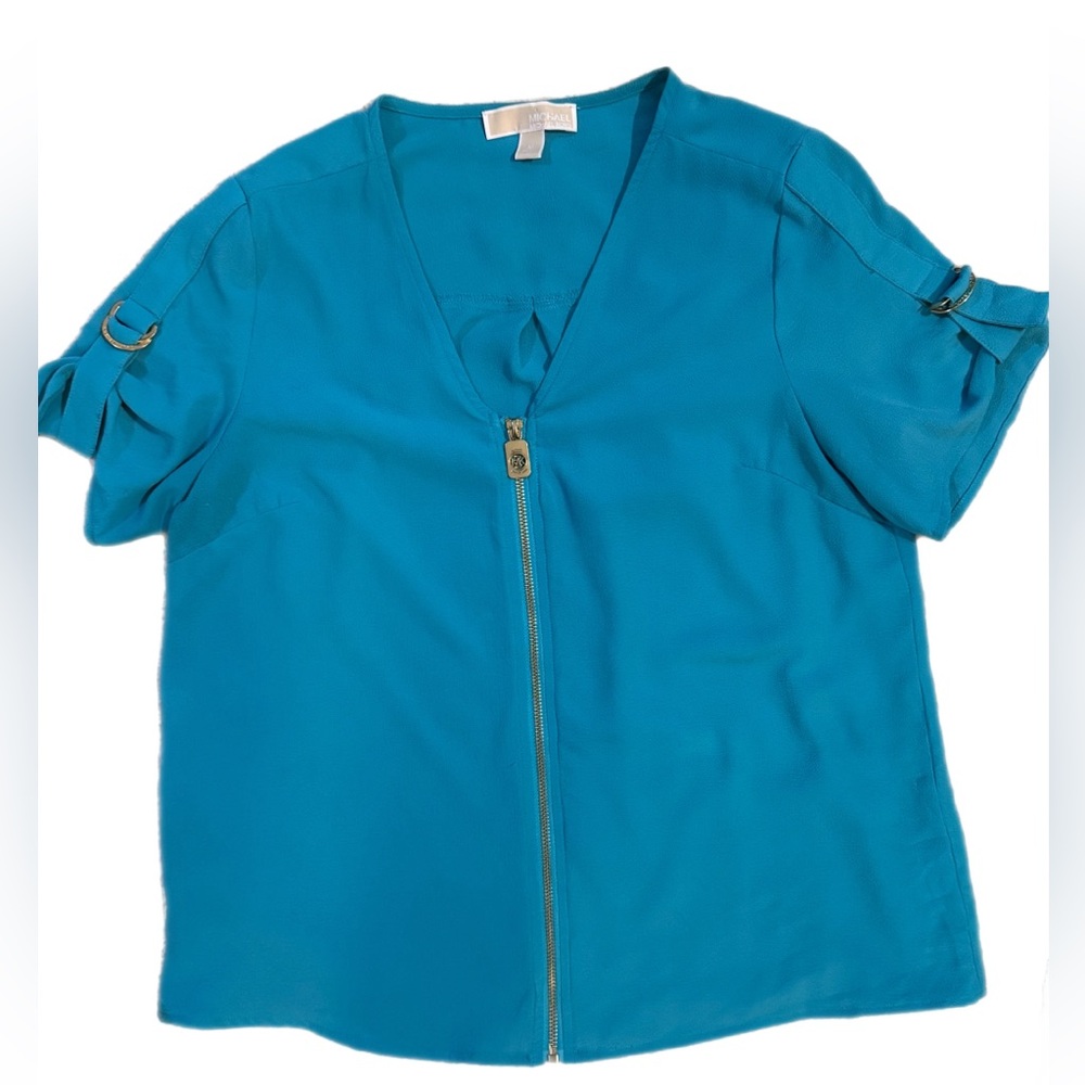 Michael Kors Teal Zippered Blouse